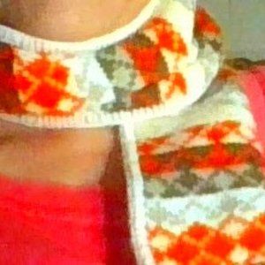 Vintage Retro 60/70s style WOOL/ 56" in long Orange, gray, tan, & white scarf.